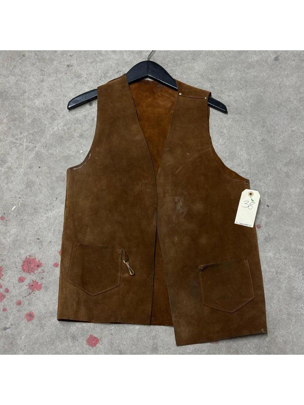 Vintage 60s 70s Suede Western Film Costume Vest Caramel Brown